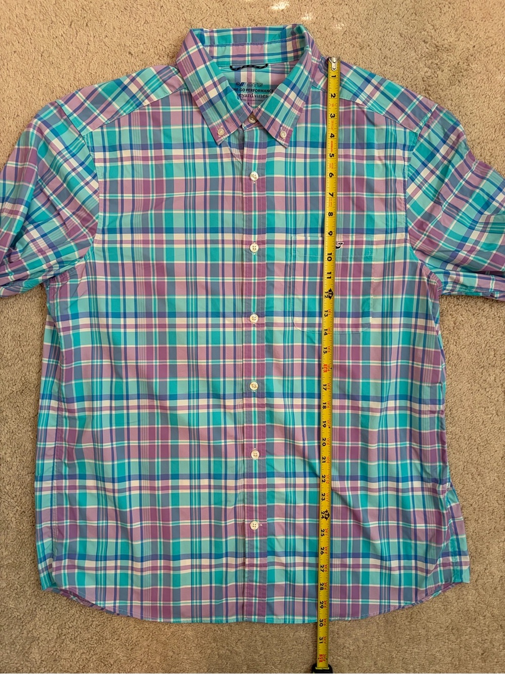 Vineyard Vines On-The-Go Performance Men's L Plaid Button Down Shirt Purple Blue - Picture 6 of 7